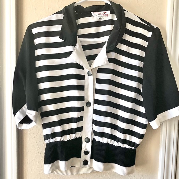 Vintage black and white striped blouse - Picture 5 of 12